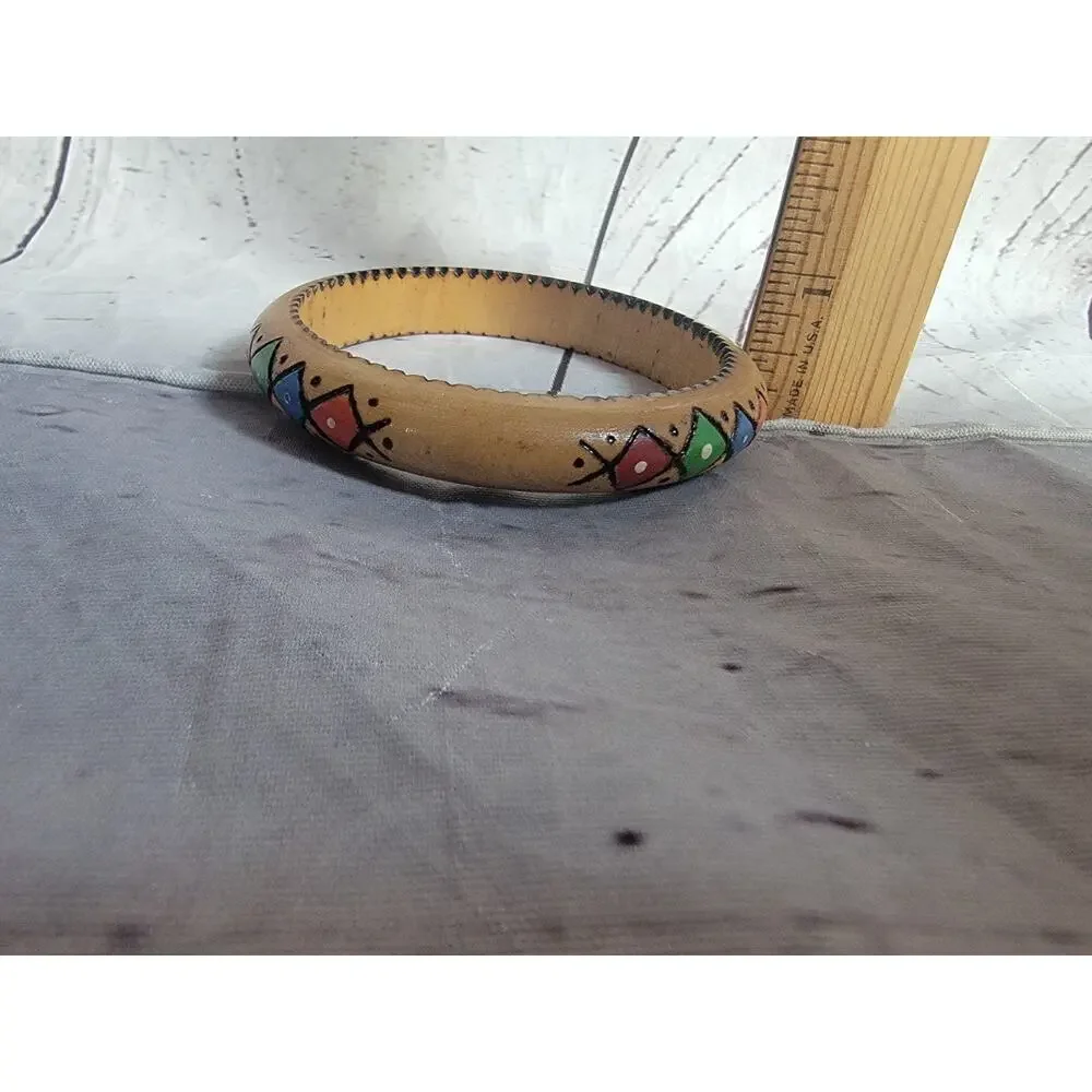 wooden bangle vibrant Color hand-painted geometric diamond